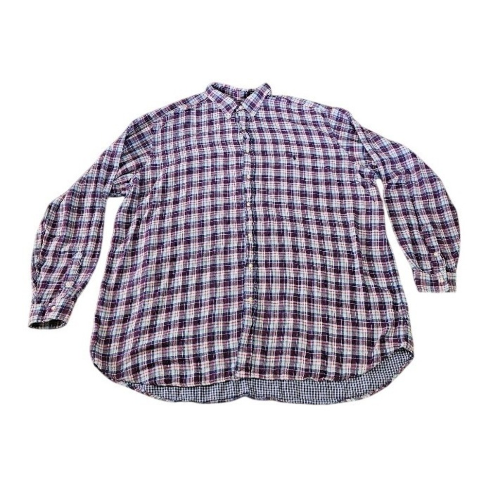 Ralph Lauren Mens 4XLT Plaid Button Down Shirt Purple Blue Long Sleeve Tall
